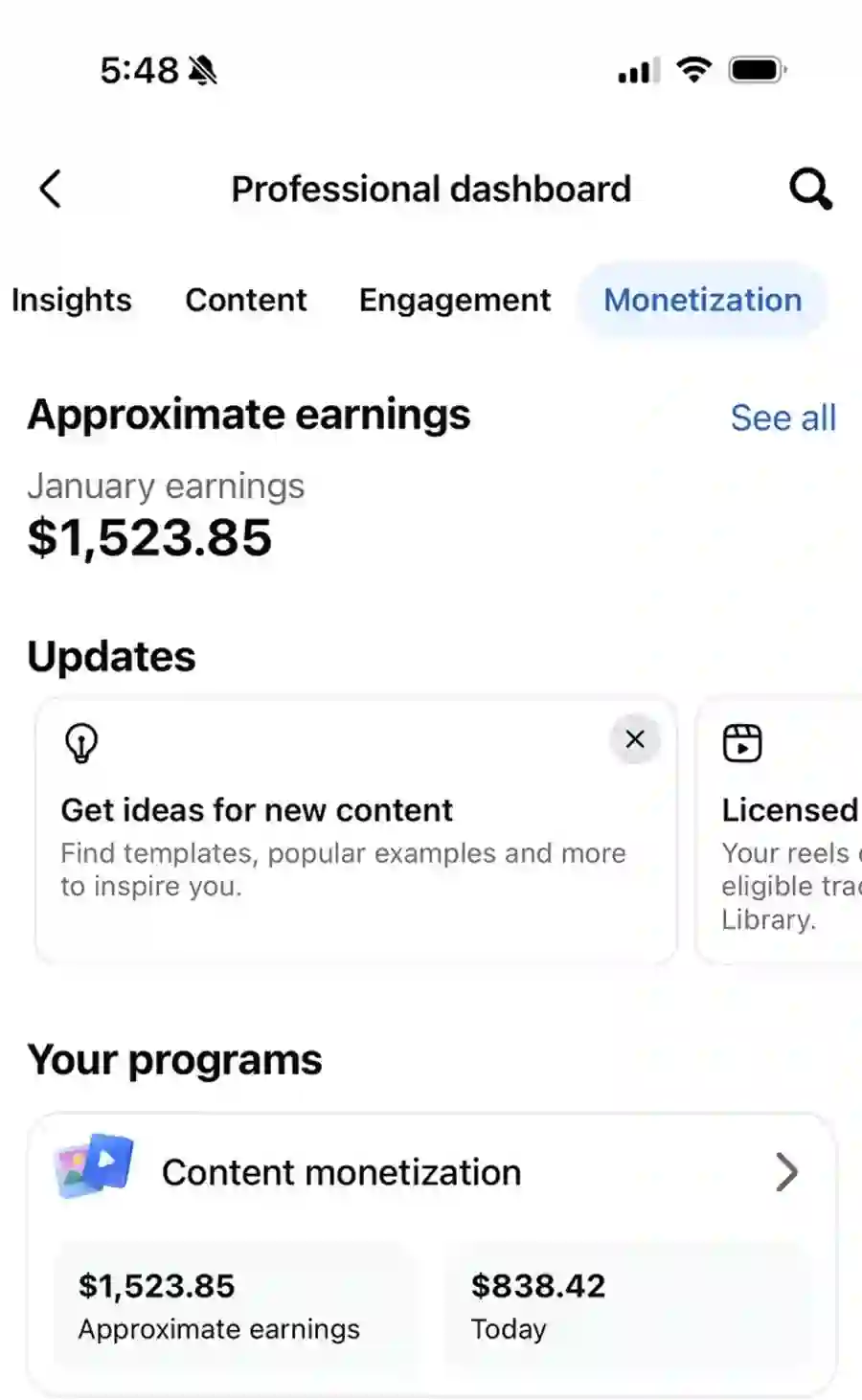 $১,৫২৩.৮৫ — Monetization Earnings